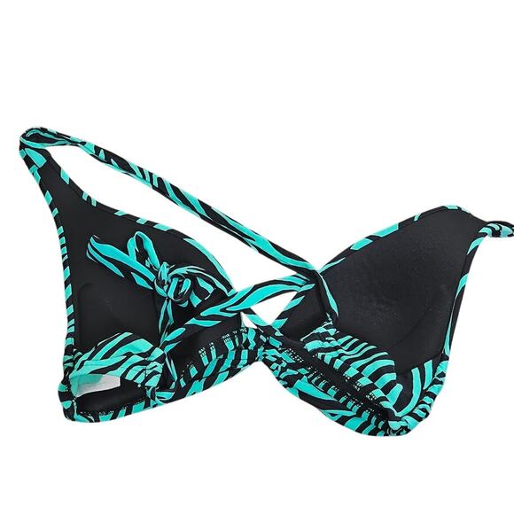 Bisou Bisou women's large green and black bikini swim suit zebra strip - Picture 4 of 9